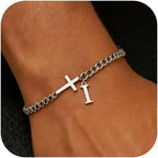 Herren Armband mit Kreuz & personalisiertem Buchstaben – Edelstahl