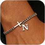 Herren Armband mit Kreuz & personalisiertem Buchstaben – Edelstahl
