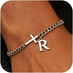 Herren Armband mit Kreuz & personalisiertem Buchstaben – Edelstahl