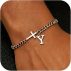 Herren Armband mit Kreuz & personalisiertem Buchstaben – Edelstahl