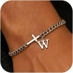 Herren Armband mit Kreuz & personalisiertem Buchstaben – Edelstahl