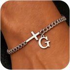 Herren Armband mit Kreuz & personalisiertem Buchstaben – Edelstahl