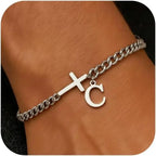 Herren Armband mit Kreuz & personalisiertem Buchstaben – Edelstahl