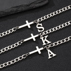 Herren Armband mit Kreuz & personalisiertem Buchstaben – Edelstahl