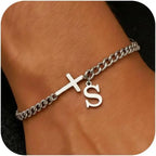 Herren Armband mit Kreuz & personalisiertem Buchstaben – Edelstahl