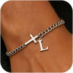 Herren Armband mit Kreuz & personalisiertem Buchstaben – Edelstahl