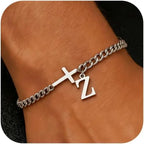 Herren Armband mit Kreuz & personalisiertem Buchstaben – Edelstahl