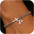 Herren Armband mit Kreuz & personalisiertem Buchstaben – Edelstahl