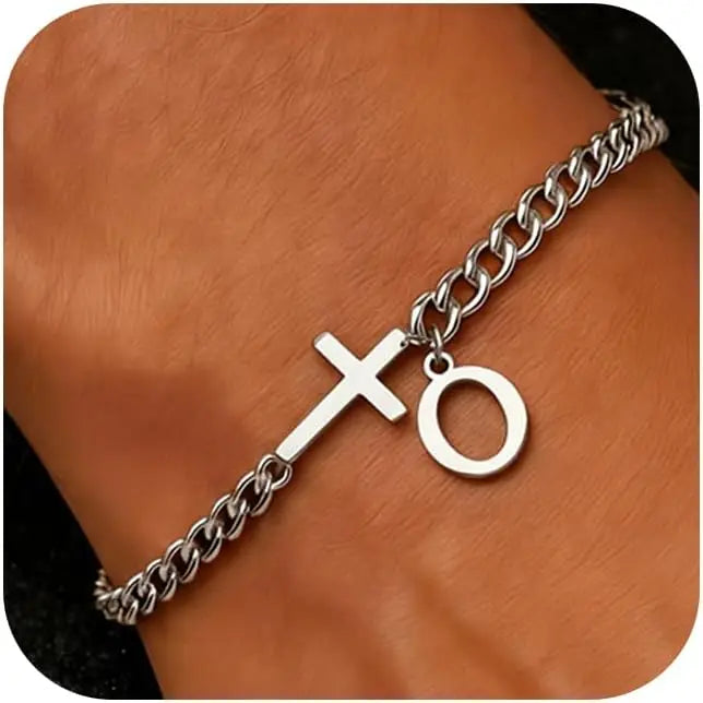Herren Armband mit Kreuz & personalisiertem Buchstaben – Edelstahl