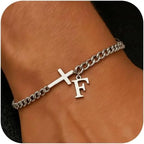 Herren Armband mit Kreuz & personalisiertem Buchstaben – Edelstahl