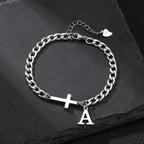 Herren Armband mit Kreuz & personalisiertem Buchstaben – Edelstahl