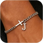 Herren Armband mit Kreuz & personalisiertem Buchstaben – Edelstahl