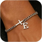 Herren Armband mit Kreuz & personalisiertem Buchstaben – Edelstahl